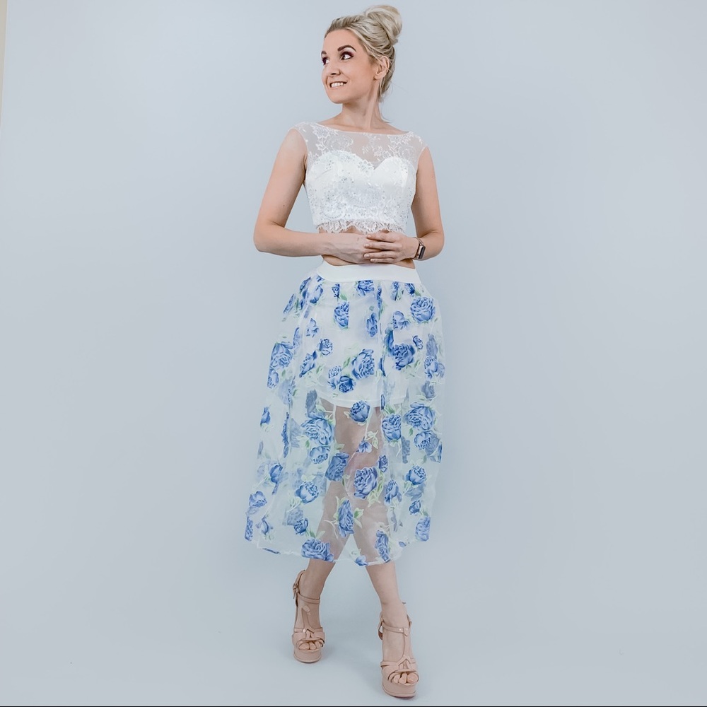 Blue Floral Midi Skirt - Picture 4 of 8